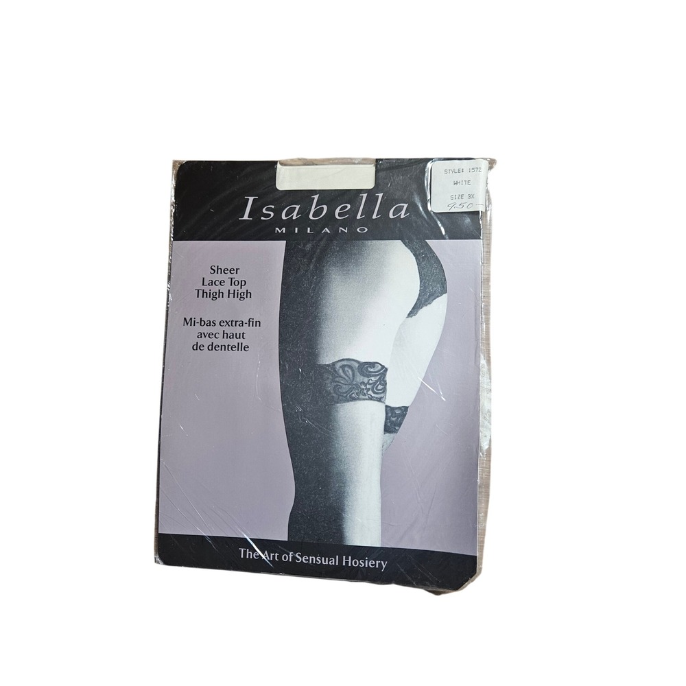 Isabella Milano Sheer Lace Top Thigh High Stockings 3X White #1572 Coquette NWT‎
